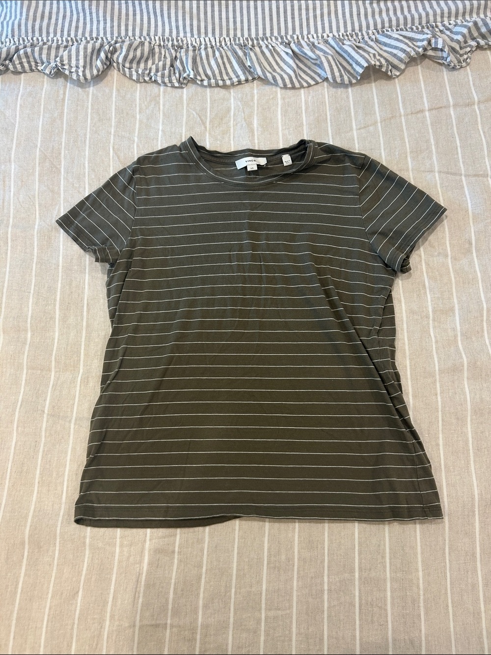 Vince Olive Green Thin-Stripe Short Sleeve Tee